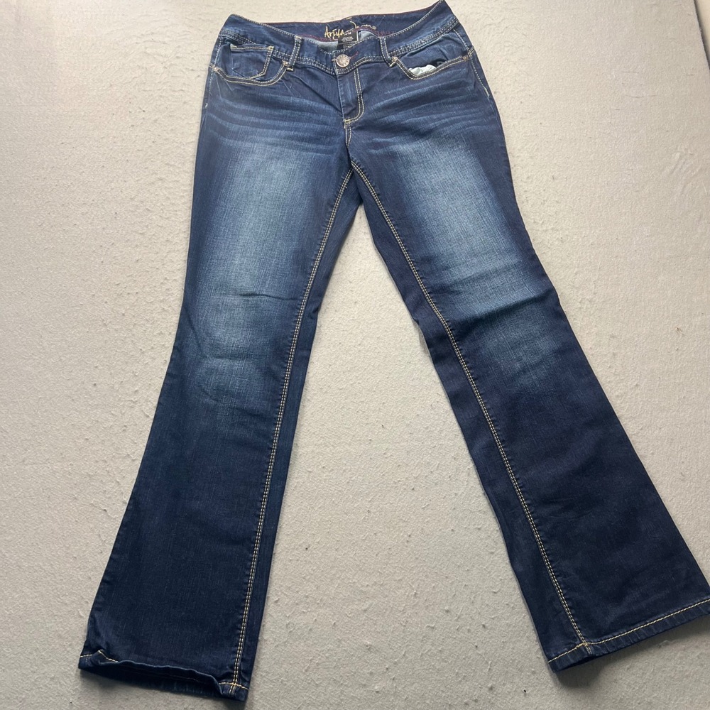 Ariya Jeans Womens 11/12 Dark Wash Curvy Bootcut Embroidered Studded Denim Blue